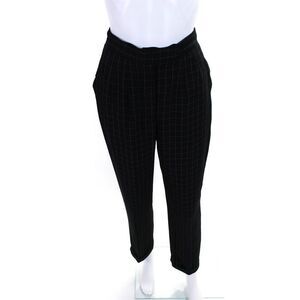 MAG By Magaschoni Womens Mid Rise Pleated Check Trouser Pants Black Size 6